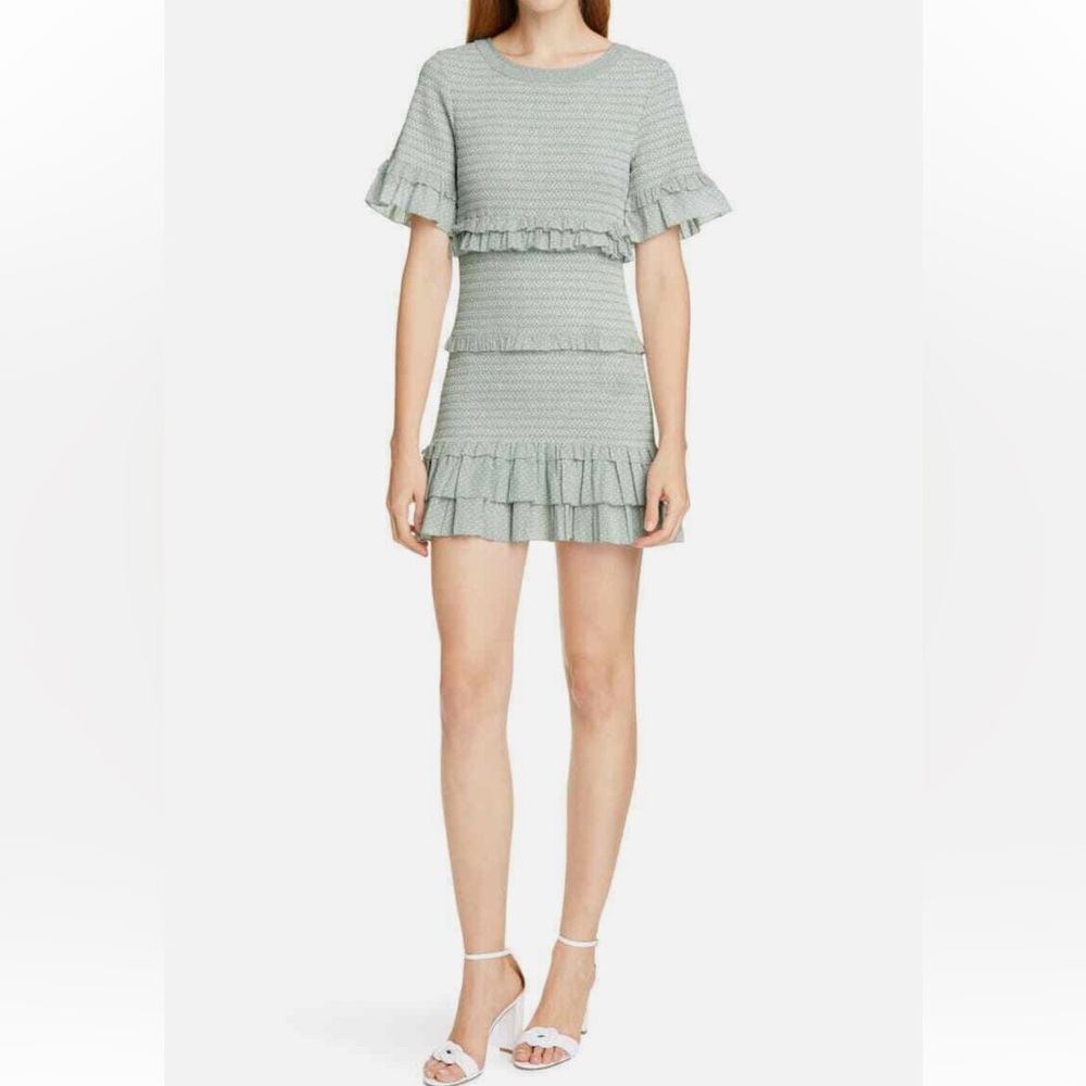 LoveShackFancy Aveline Mini Dress in Seaglass Green (XS)